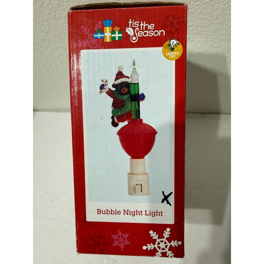 Tis the Season Christmas Bubble Night Light Black Bear Santa Red Green 507214BE